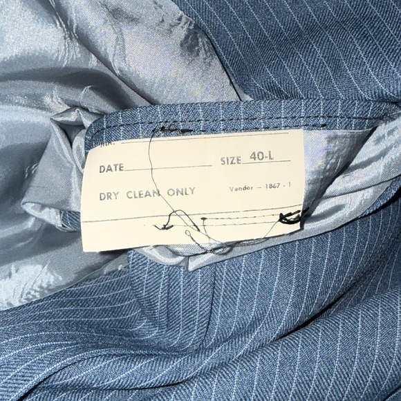Vintage 70s JC Penney 3 Piece Suit Sport Coat Vest Tie Mens 40L Blue Stripe - Picture 10 of 12